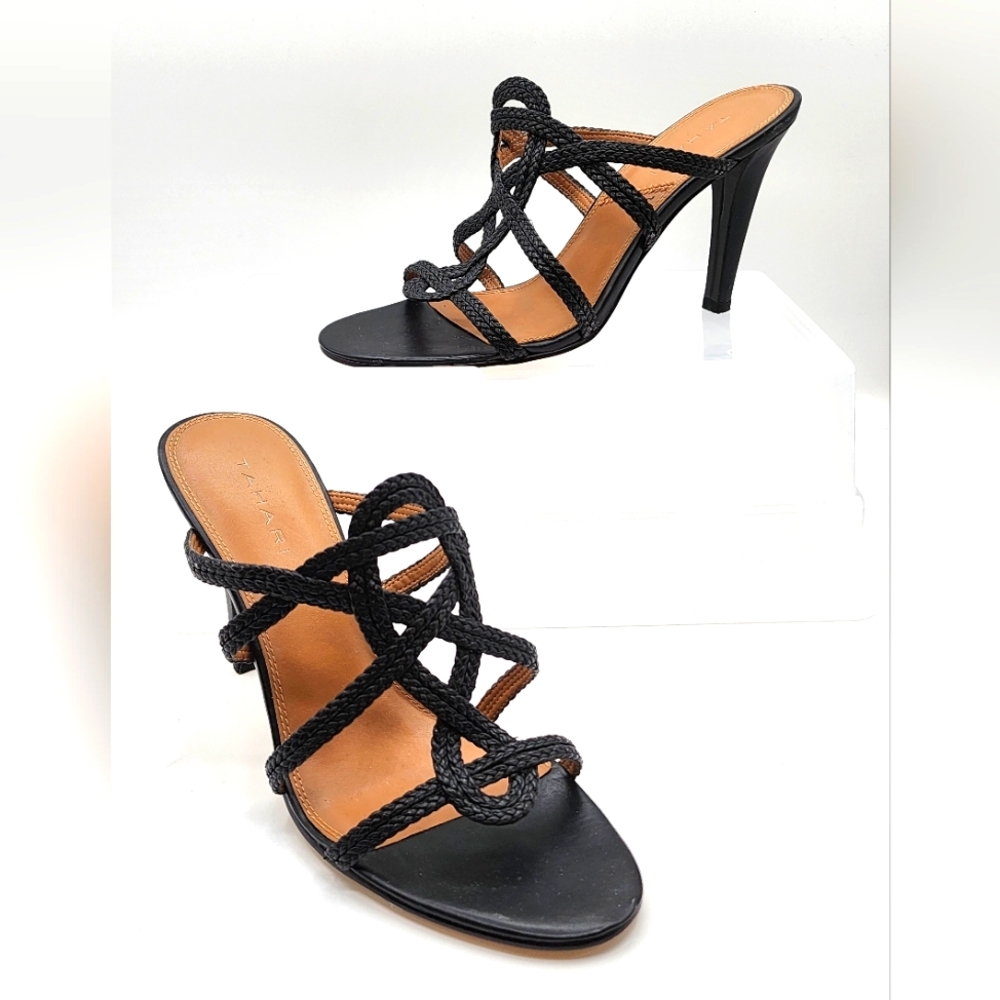 Tahari Black Braided Slides 8.5